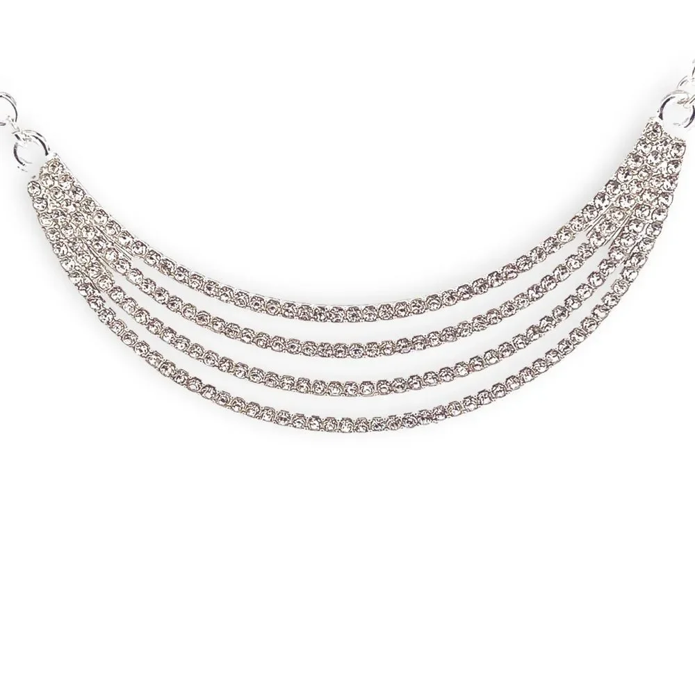 Silver Tone Rhinestone Bib Necklace - NWT